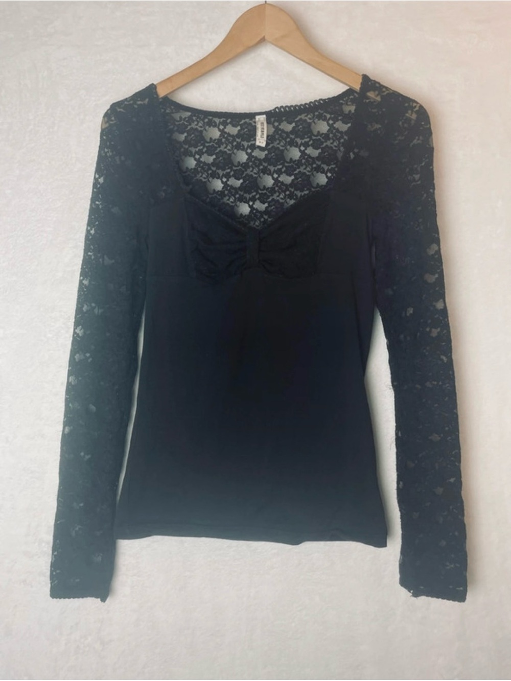 Free People Black Lace Long-Sleeve Top